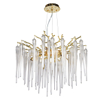 Люстра золотого цвета с декоративными ветками и длинными прозрачными стеклянными подвесами в форме сосулек Droplet Chandelier варинант исполнения - 2 | Loft Concept в Казани