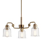 Люстра цвета латунь с 3-мя прозрачными стеклянными плафонами Kichler варинант исполнения - 1 | Loft Concept в Казани