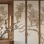 Обои с вышивкой ручной работы Deco Wisteria ﻿Midas colourway on Liso Pearl wool sateen варинант исполнения - 3 | Loft Concept в Казани