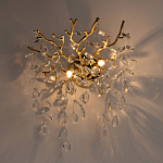 Бра золотого цвета с декоративными ветвями и прозрачными подвесками в форме листьев Droplet Chandelier варинант исполнения - 2 | Loft Concept в Казани