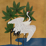 Обои ручная роспись Tsuro Cranes Original colourway on Gold Bullion gilded silk варинант исполнения - 1 | Loft Concept в Казани