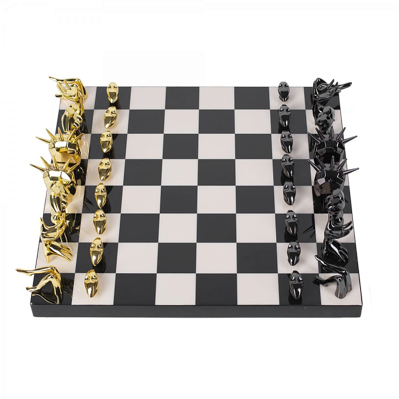 Шахматы Kelly Wearstler Dichotomy Chess Set Черный Белый Глянцевое золото в Казани | Loft Concept 