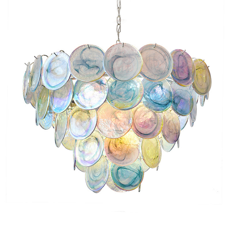 Люстра с каскадом из круглых разноцветных стеклянных дисков Mother of Pearl Iridescence Мульти Хром в Казани | Loft Concept 