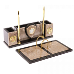 Настольный письменный набор из бежевого мрамора с часами и гербом Marble Accessory варинант исполнения - 2 | Loft Concept в Казани