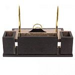 Настольный письменный набор из бежевого мрамора с часами и гербом Marble Accessory варинант исполнения - 3 | Loft Concept в Казани