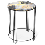 Стол журнальный круглый со столешницей из стекла Gold and Black Marble варинант исполнения - 1 | Loft Concept в Казани