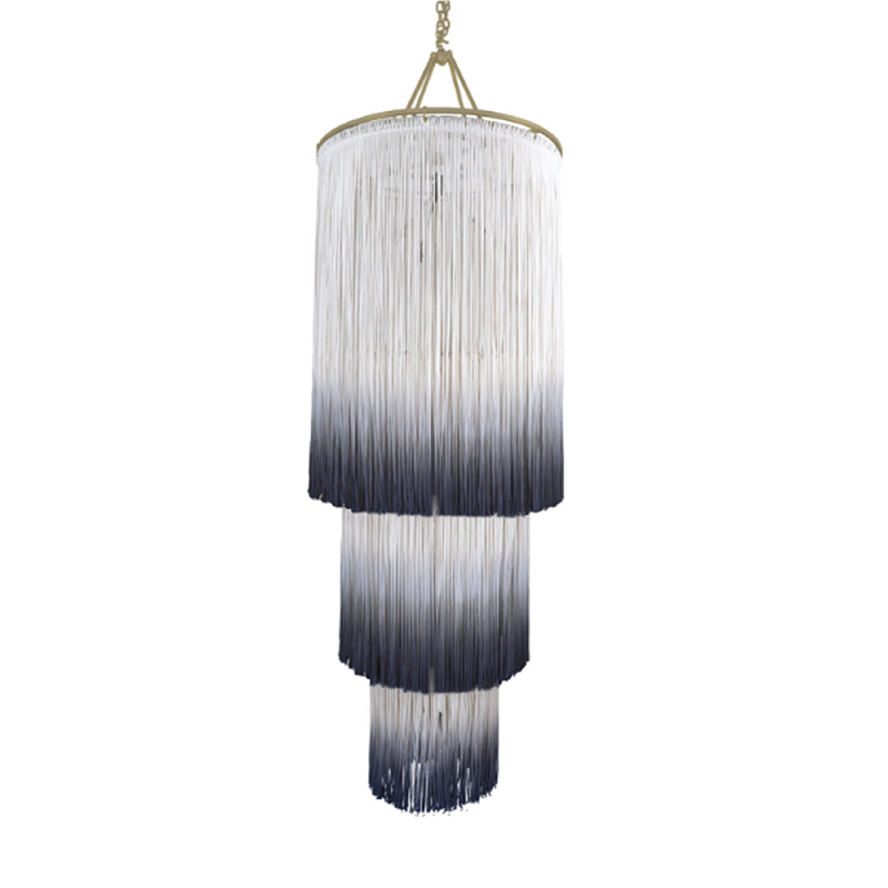 Люстра круглая трехъярусная из бахромы Indigo Gradient Braided Fringe Синий Белый Люстра круглая трехъярусная из бахромы Indigo Gradient Braided Fringe Синий Белый в Казани | Loft Concept