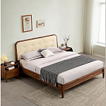Кровать двуспальная с каркасом из дерева и мягким изголовьем Moon Walnut Bed варинант исполнения - 8 | Loft Concept в Казани