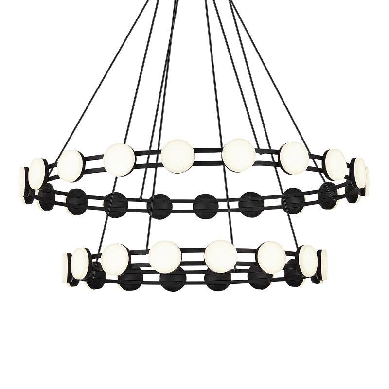 Люстра двухъярусная с круглыми светодиодными источниками света Maxine Light Черный Золотой Белый в Казани | Loft Concept 