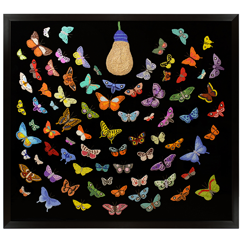 Картина ручная вышивка бисером Бабочки Butterflies and Light Bulb Черный Мульти Картина ручная вышивка бисером Бабочки Butterflies and Light Bulb Черный Мульти в Казани | Loft Concept