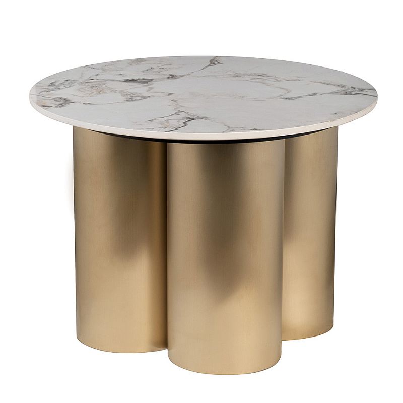 Стол журнальный круглый керамогранит белый Keramos Белый Золотой в Казани | Loft Concept 
