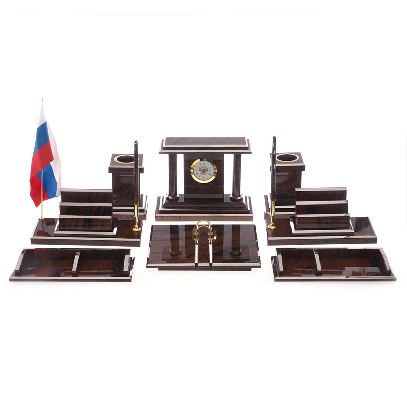 Настольный письменный набор из природного камня обсидиана Team leader Коричневый Бронза в Казани | Loft Concept 