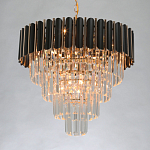 Люстра из черного металла с многоярусными подвесками из прозрачного хрусталя на золотой цепи Empire Black Chandelier Crystal варинант исполнения - 3 | Loft Concept в Казани