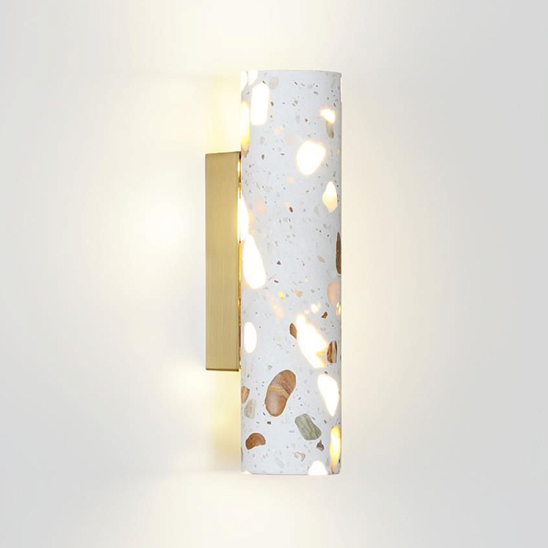 Бра с цилиндрическим белым бетонным плафоном Terrazzo Light Бронза Серый в Казани | Loft Concept 