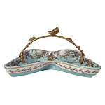 Блюдо из голубого фарфора с бронзовой ручкой в виде ветки Blue Garden варинант исполнения - 2 | Loft Concept в Казани