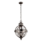 Подвесной светильник с прозрачным стеклянным плафоном в форме шара цвета никеля в индустриальном стиле на цепи 3 лампы Feiss варинант исполнения - 2 | Loft Concept в Казани