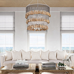 Люстра трехъярусная с декором из круглых деревянных бусин с кисточками Gray Brown Wooden Beads Chandelier варинант исполнения - 5 | Loft Concept в Казани