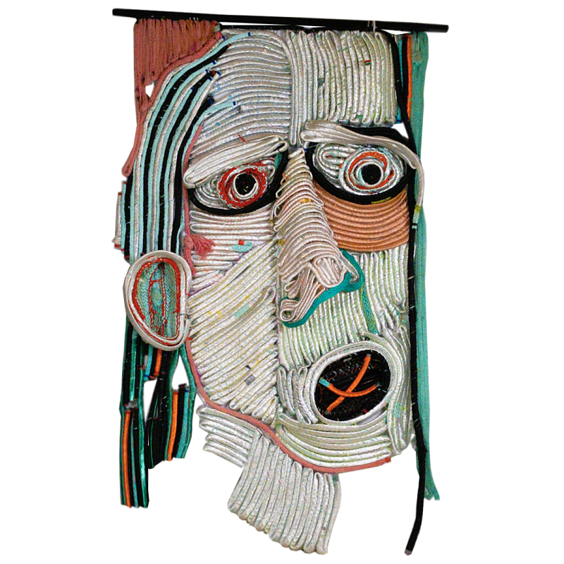 Арт-Объект плетеный из нитей большой портрет Joana Schneider  Зеленый Терракотовый Бежевый в Казани | Loft Concept 