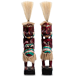 Комплект из 2-х деревянных статуэток Asmat Straw Headdress Statuettes Red Turquoise Tattoo варинант исполнения - 1 | Loft Concept в Казани