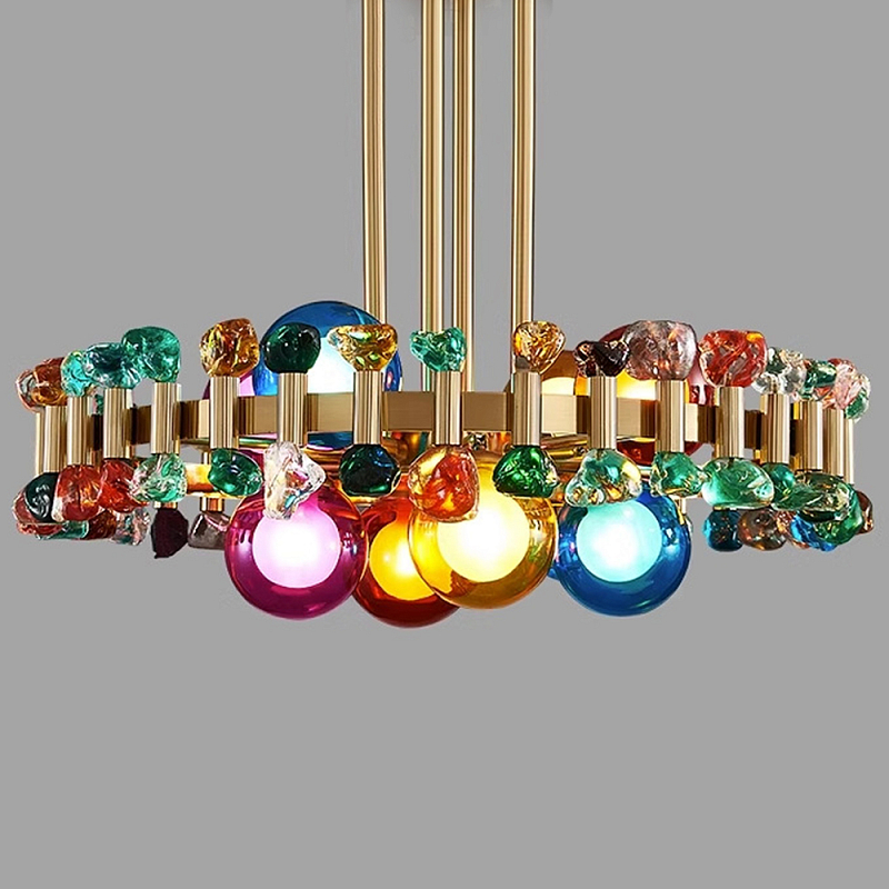 Люстра круглая золотистая с цветными плафонами Colorful Ball Candy Crystal Золотой Мульти Люстра круглая золотистая с цветными плафонами Colorful Ball Candy Crystal Золотой Мульти в Казани | Loft Concept