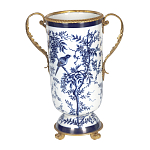 Ваза с бронзовыми ручками и синим цветочным узором Blue & White Ornament варинант исполнения - 1 | Loft Concept в Казани