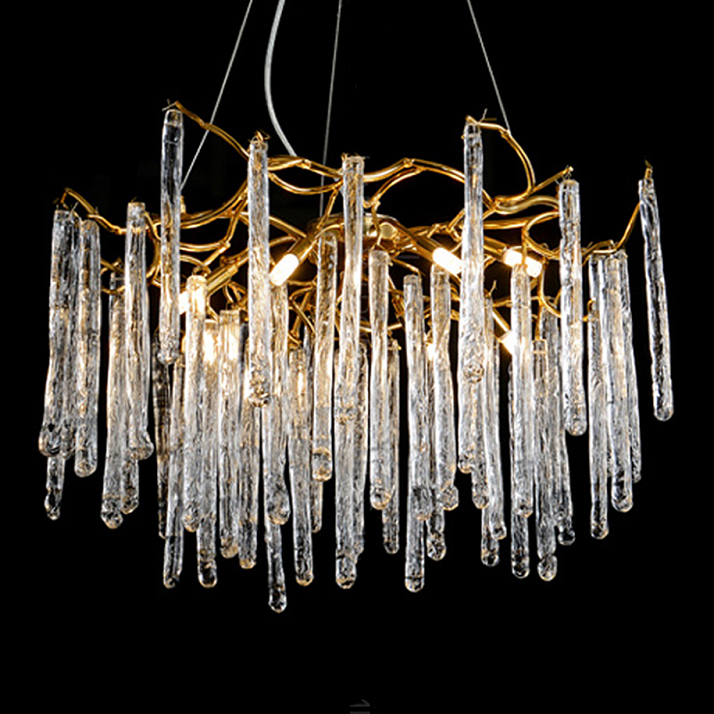 Люстра на подвесе с каркасом из металла и прозрачными подвесками из стекла Droplet Chandelier Золотой Прозрачный Люстра на подвесе с каркасом из металла и прозрачными подвесками из стекла Droplet Chandelier Золотой Прозрачный в Казани | Loft Concept