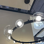 Люстра подвесная круглая с 12-ю прозрачными куполообразными плафонами и черным металлическим основанием Flos Wireline Lighting варинант исполнения - 6 | Loft Concept в Казани