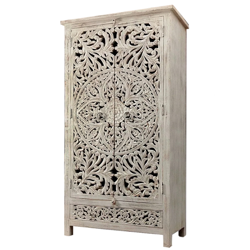 Шкаф с орнаментом ручная резьба из дерева Indian Antique Furniture Серый Шкаф с орнаментом ручная резьба из дерева Indian Antique Furniture Серый в Казани | Loft Concept