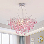 Люстра серебрянная с розовыми стеклянными подвесками в форме капель FAIRYTREE Light варинант исполнения - 1 | Loft Concept в Казани