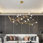 Люстра в виде золотой ветки с цветами Glass Flower Pendant Light варинант исполнения - 4 | Loft Concept в Казани