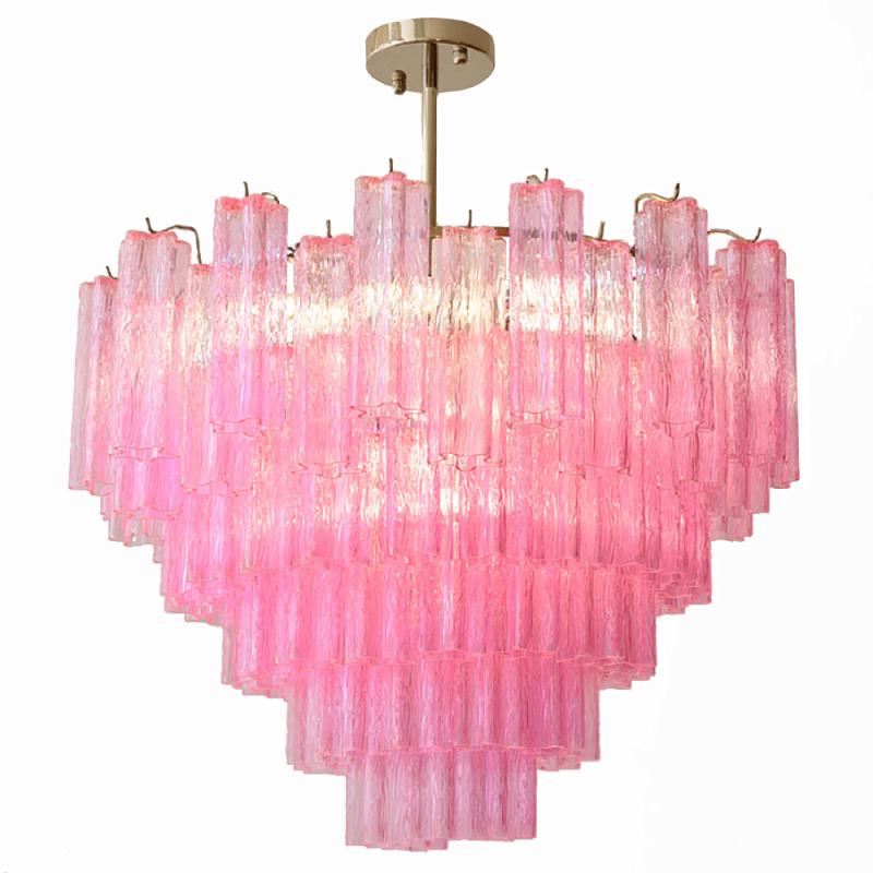 Элитная Люстра Textured Glass Pink Chandelier Ярко Розовое стекло Розовый Золотой Элитная Люстра Textured Glass Pink Chandelier Ярко Розовое стекло Розовый Золотой в Казани | Loft Concept