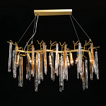 Люстра линейная золотого цвета с декоративными ветвями и длинными стеклянными подвесками в форме сосулек Droplet Chandelier варинант исполнения - 2 | Loft Concept в Казани