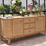 Длинный комод из ротанга с дверцами и ящиками Simone Rattan Chest of Drawers варинант исполнения - 8 | Loft Concept в Казани
