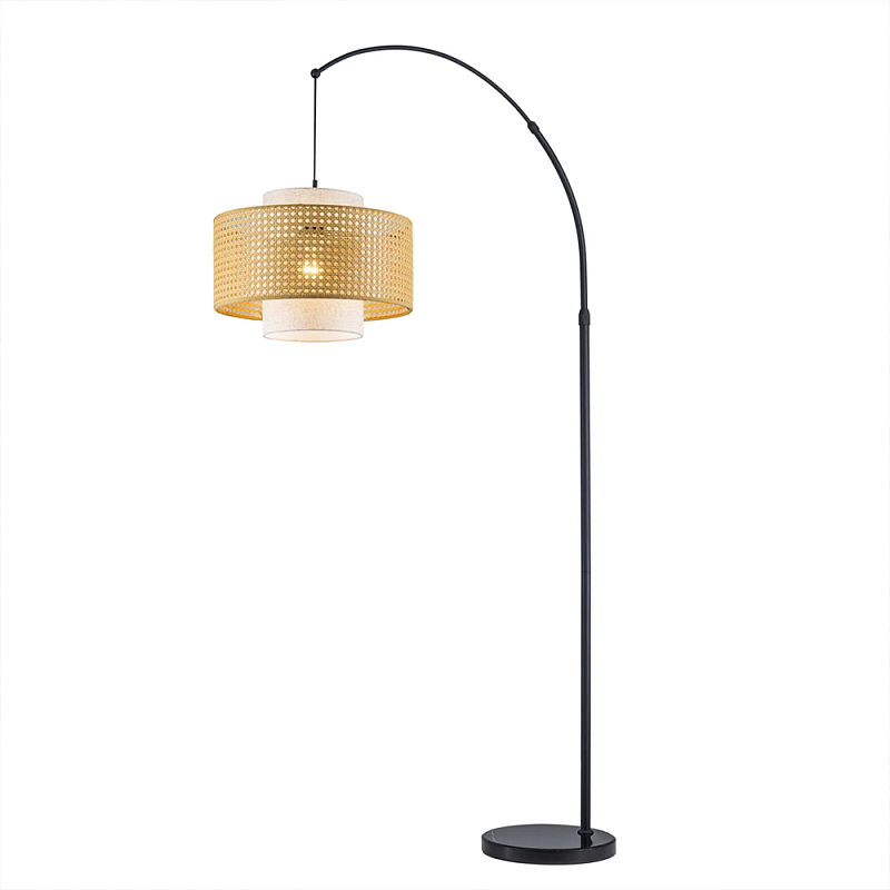 Торшер с декоративным поясом из плетеного бамбука Biuloggicu Черный Бежевый в Казани | Loft Concept 