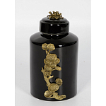 Банка с крышкой из фарфора с бронзовым цветочным элементом Eden Garden варинант исполнения - 3 | Loft Concept в Казани