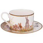 Чайная пара из фарфора с изображением собаки и зайцев 300 мл Hunting Porcelain Collection варинант исполнения - 1 | Loft Concept в Казани
