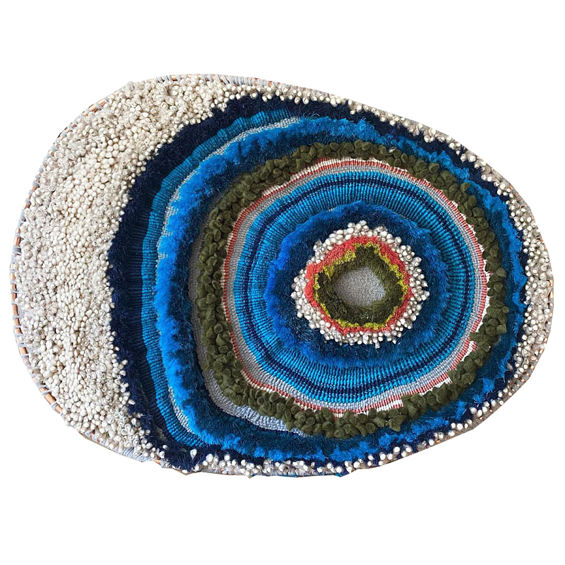 Дизайнерское вязаной Панно Синий круг Синий ivory ( слоновая кость ) в Казани | Loft Concept 