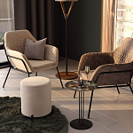 Банкетка круглая бежевый велюр на 4-х металлических ножках черного цвета SANJAY варинант исполнения - 5 | Loft Concept в Казани