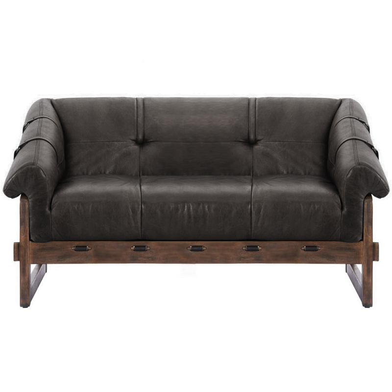 Двухместный диван Duncan винтажная черная кожа Черный Коричневый в Казани | Loft Concept 