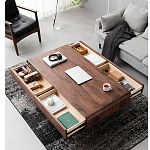 Кофейный стол из массива дерева с выдвижными ящиками Coffee Walnut Table варинант исполнения - 2 | Loft Concept в Казани