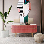 Дизайнерский комод овальный с розовой бархатной обивкой Edith варинант исполнения - 4 | Loft Concept в Казани