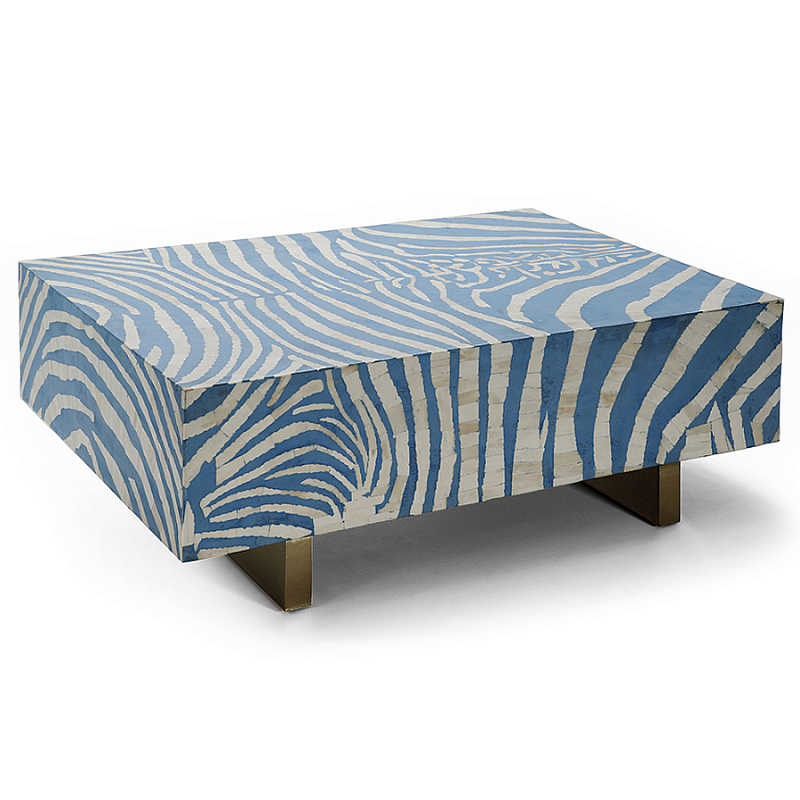 Кофейный стол Kenya Coffee Table Bone Inlay ZEBRA blue ivory ( слоновая кость ) Голубой Золотой в Казани | Loft Concept 