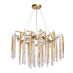 Люстра подвесная золотого цвета с разветвленными ветвями и прозрачными стеклянными подвесками Droplet Chandelier варинант исполнения - 2 | Loft Concept в Казани