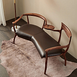 Кушетка с деревянным каркасом и сиденьем из коричневой натуральной кожи Moon Walnut Furniture варинант исполнения - 7 | Loft Concept в Казани