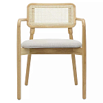 Стул обеденный с мягким сиденьем и спинкой из плетеного ротанга Wood and Textile Chair варинант исполнения - 1 | Loft Concept в Казани