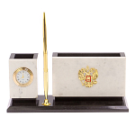 Настольный письменный набор из мрамора с часами и ручкой Marble Accessory варинант исполнения - 1 | Loft Concept в Казани