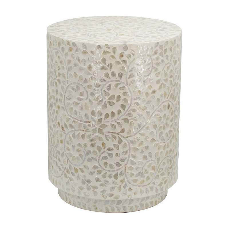 Приставной столик с рисунком из раковин устриц Bone Inlay Кремовый в Казани | Loft Concept 