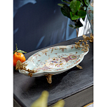 Блюдо овальное из голубого фарфора с ручками в виде бабочек и цветочным рисунком Blue Garden варинант исполнения - 2 | Loft Concept в Казани