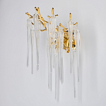 Бра золотого цвета с разветвленными ветвями и длинными прозрачными подвесками в форме стеклянных сосулек Droplet Chandelier варинант исполнения - 3 | Loft Concept в Казани