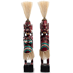 Комплект из 2-х деревянных статуэток Asmat Straw Headdress Statuettes Red Turquoise Tattoo варинант исполнения - 4 | Loft Concept в Казани